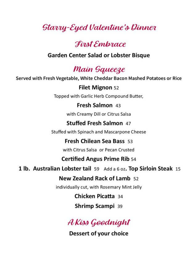 Garden Center Cafe and Grill Valentine's Day